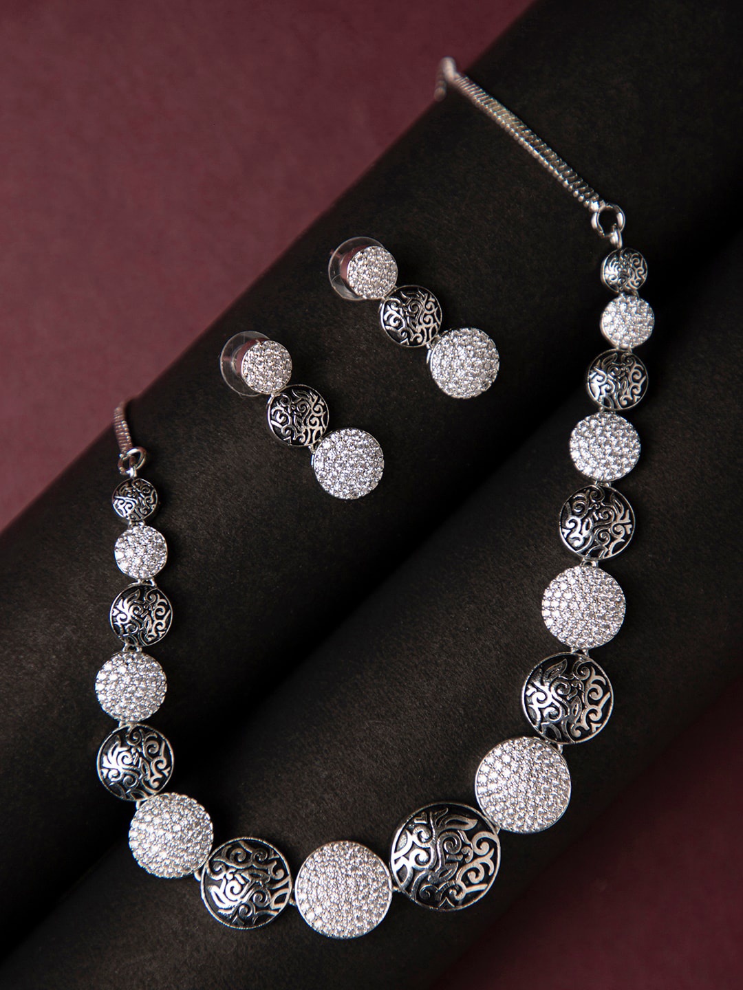 

Priyaasi Silver Plated American Diamond Studded Jewellery Set