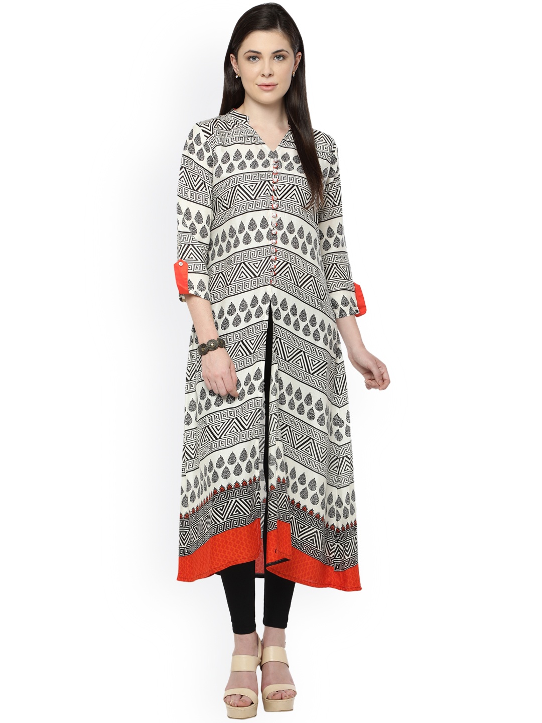 

shiloh Women White & Black Printed A-Line Kurta