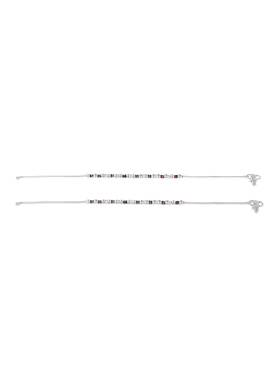 

Priyaasi Set Of 2 Silver-Plated Leaf Charm Anklets