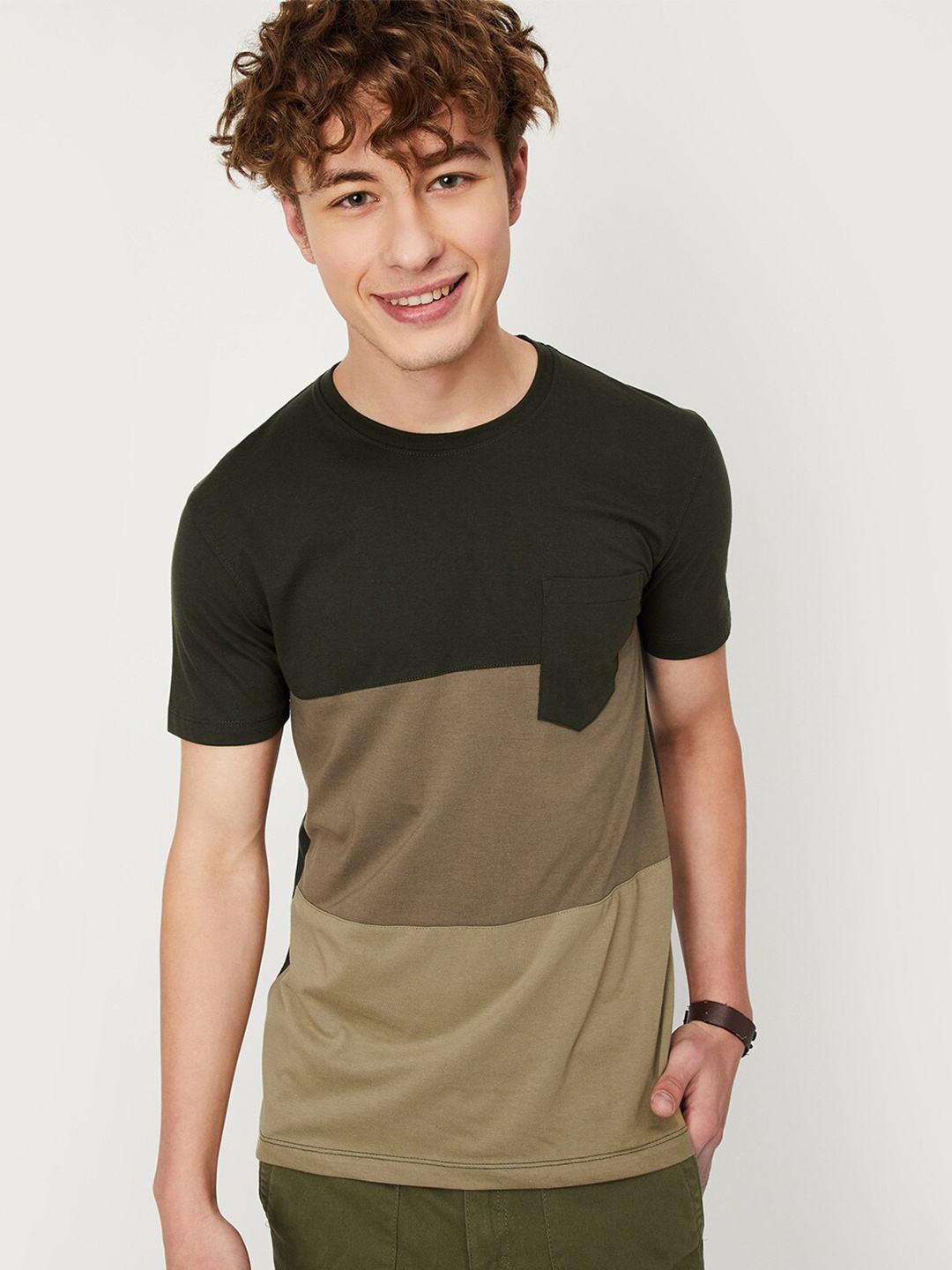 

max Colourblocked Cotton T-Shirt, Olive