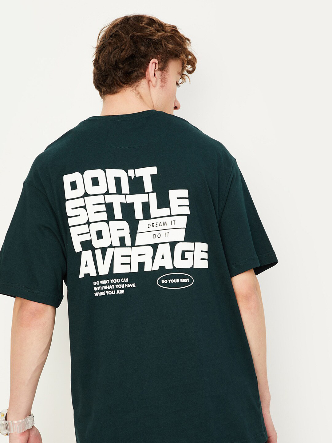 

max Typography Printed Round Neck, Green