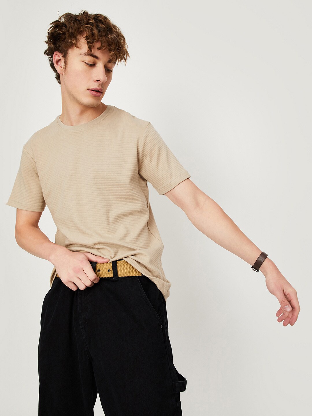 

max Striped Pure Cotton T-Shirt, Beige