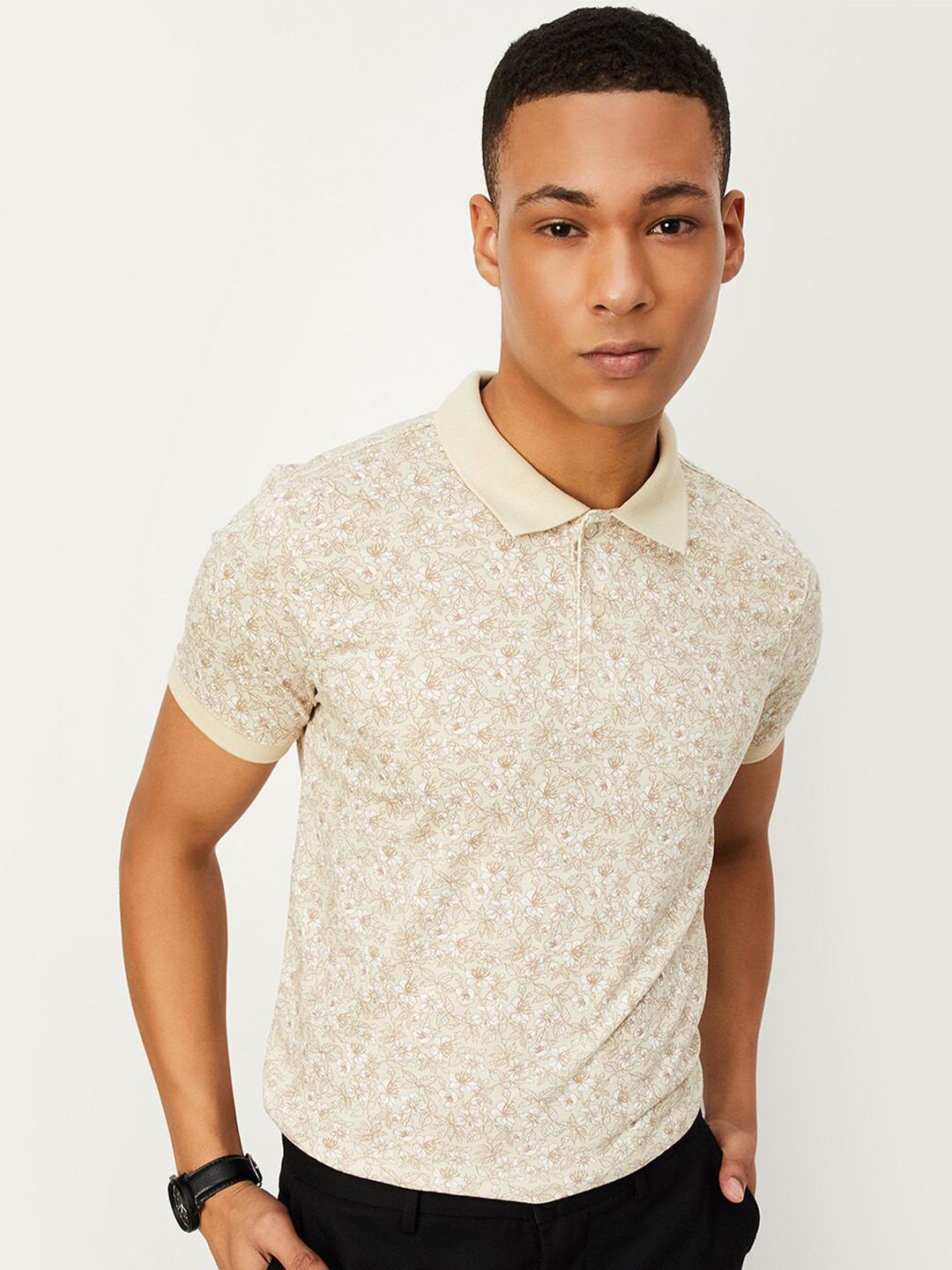 

max Floral Printed Polo Collar T-shirt, Yellow