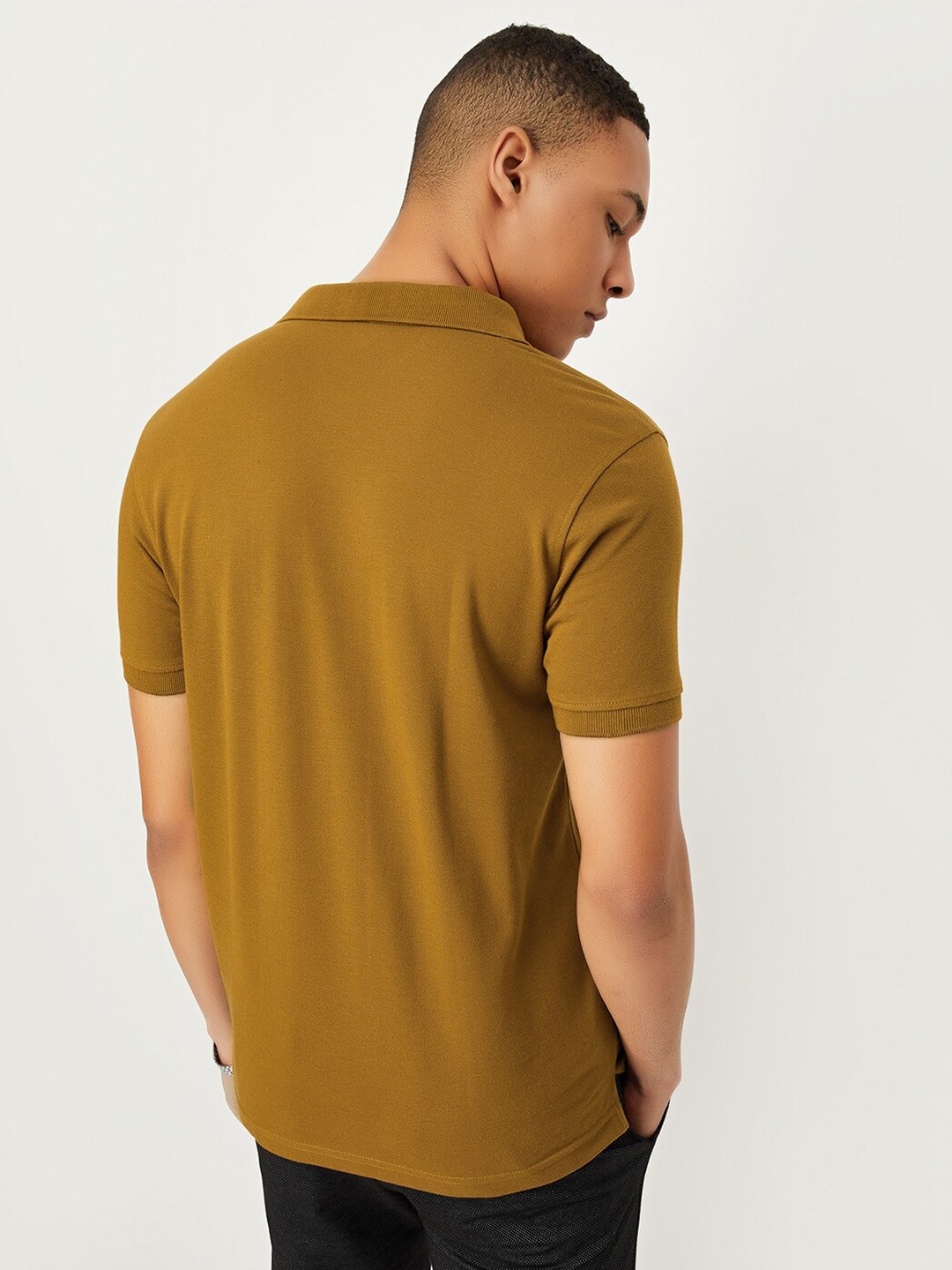 

max Polo Collar Cotton T-shirt, Brown