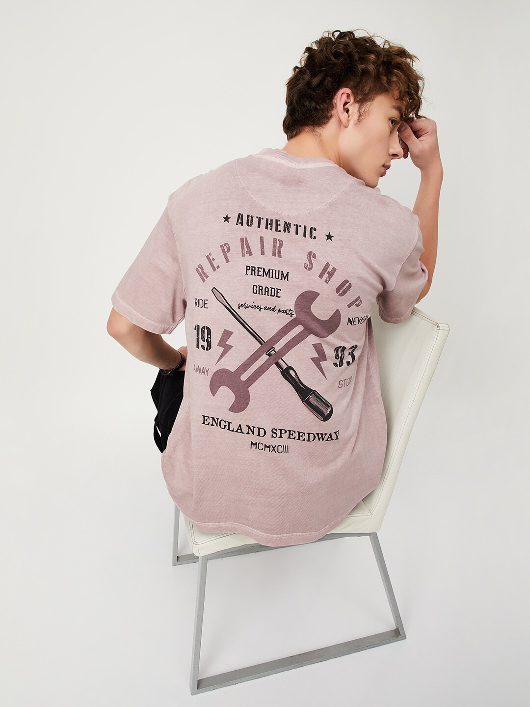 

max Graphic Printed Pure Cotton T-Shirt, Pink