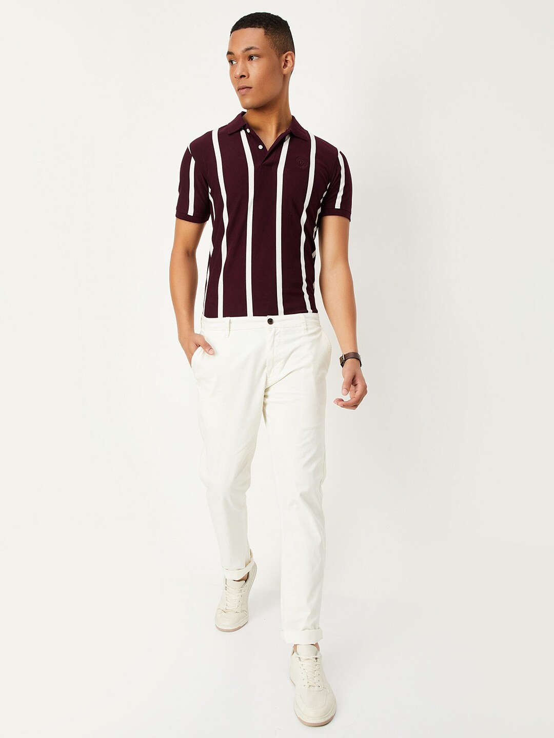 

max Vertical Striped Polo Collar T-Shirt, Maroon