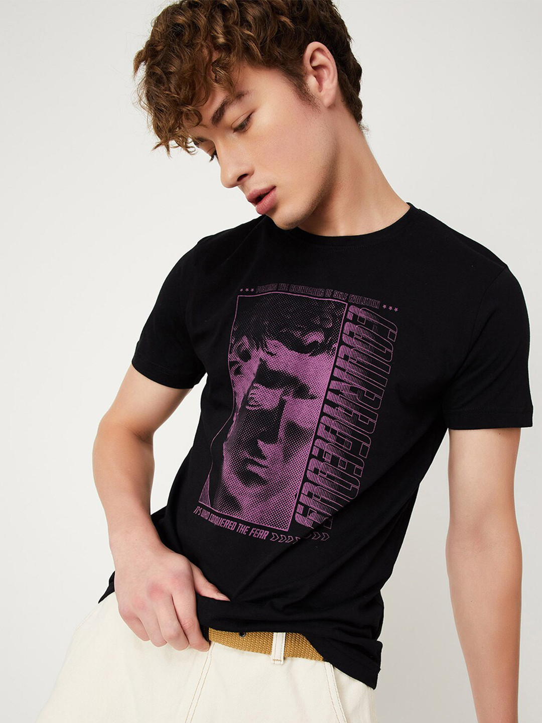 

max Graphic Printed Cotton T-shirt, Black