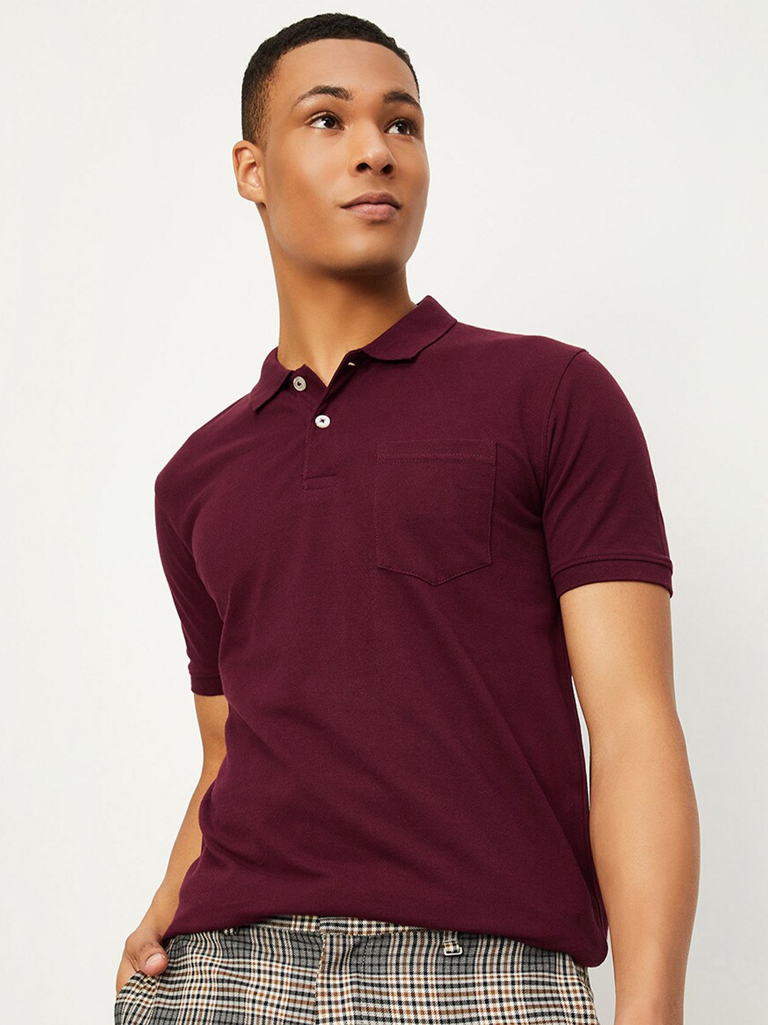 

max Polo Collar Cotton T-shirt, Maroon