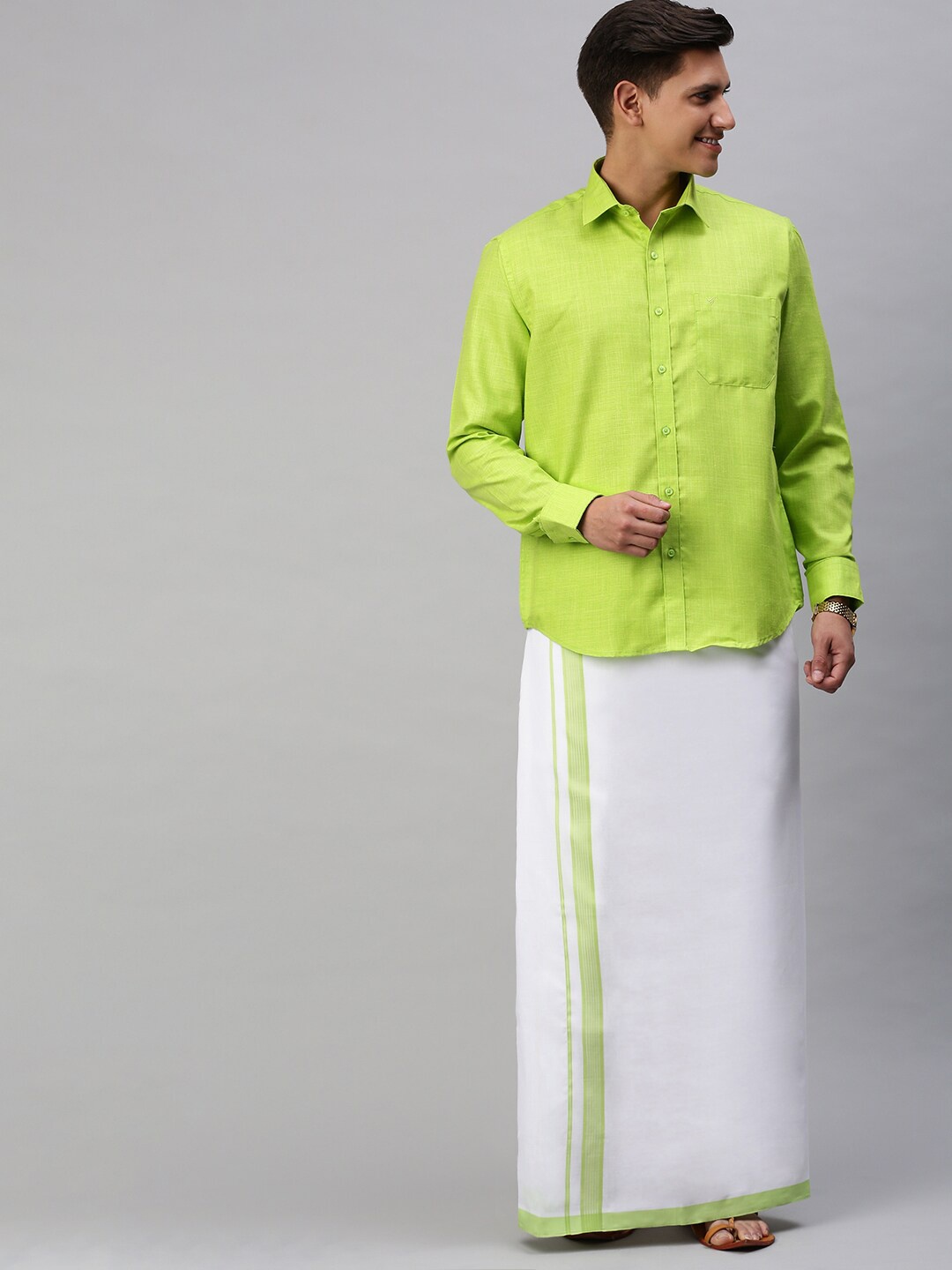 

Viveagham Men Shirt With Veshti, Green