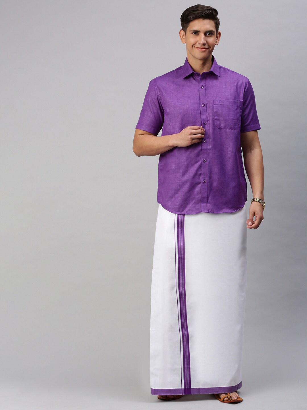 

Viveagham Men Shirt With Veshti, Violet