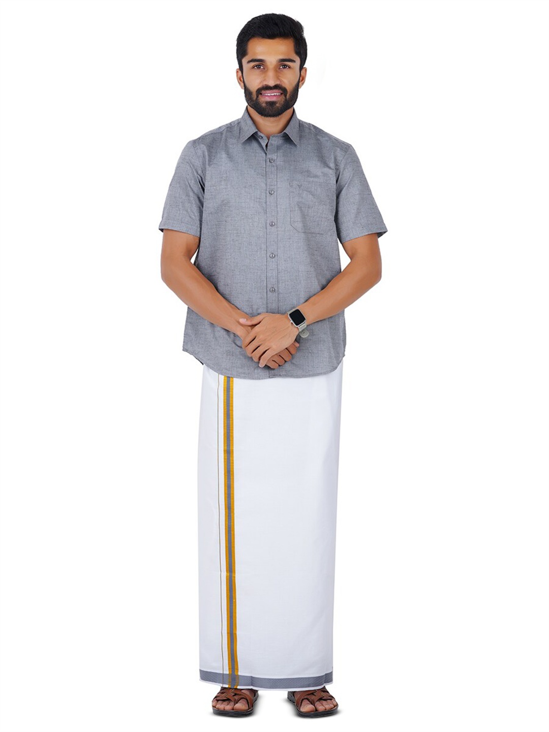 

Viveagham Men Shirt With Veshti, Grey