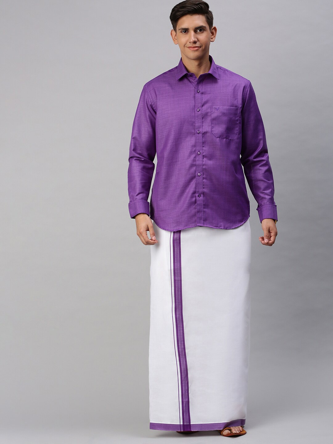 

Viveagham Men Shirt With Veshti, Violet