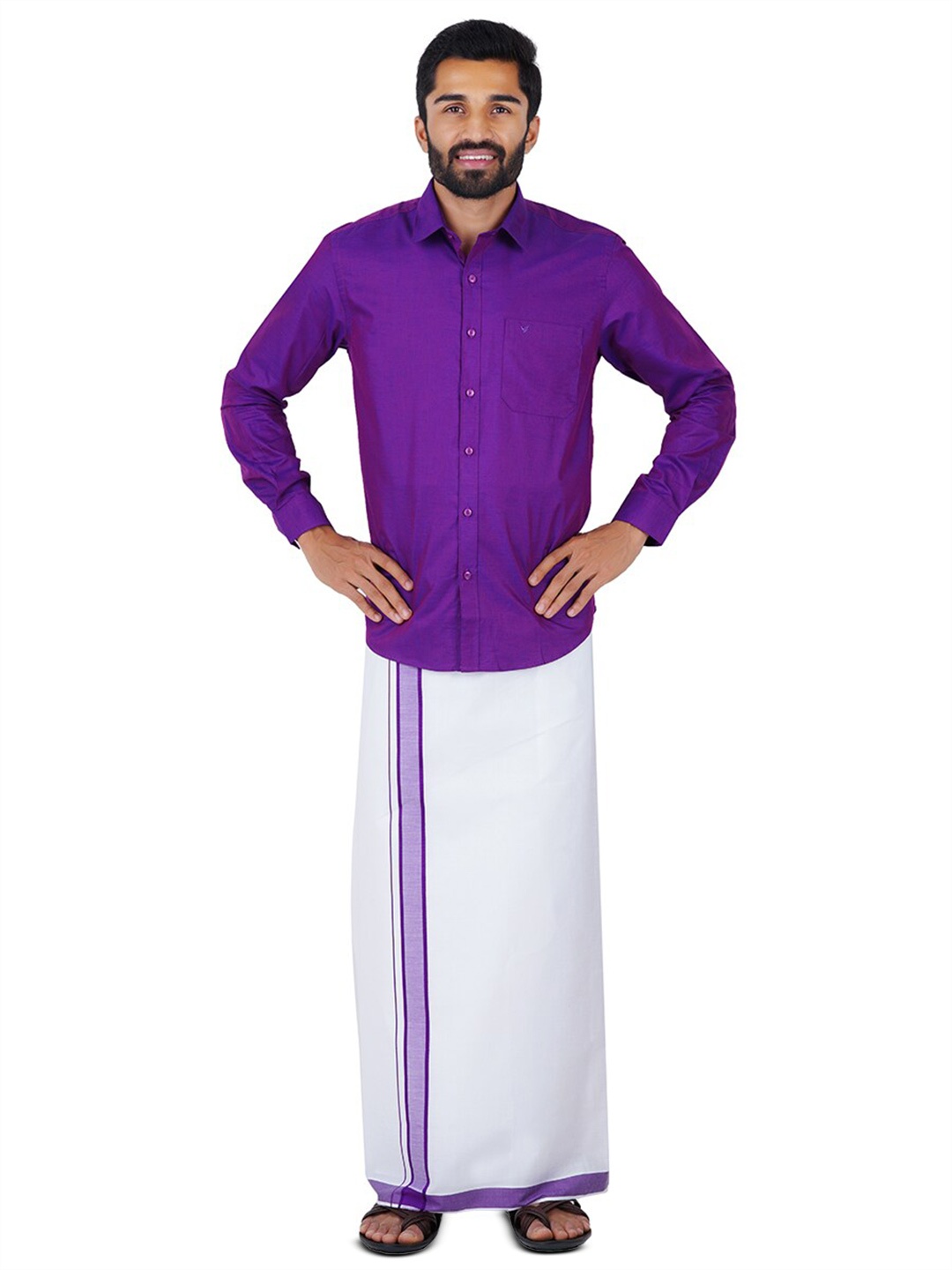 

Viveagham Men Shirt With Veshti, Purple