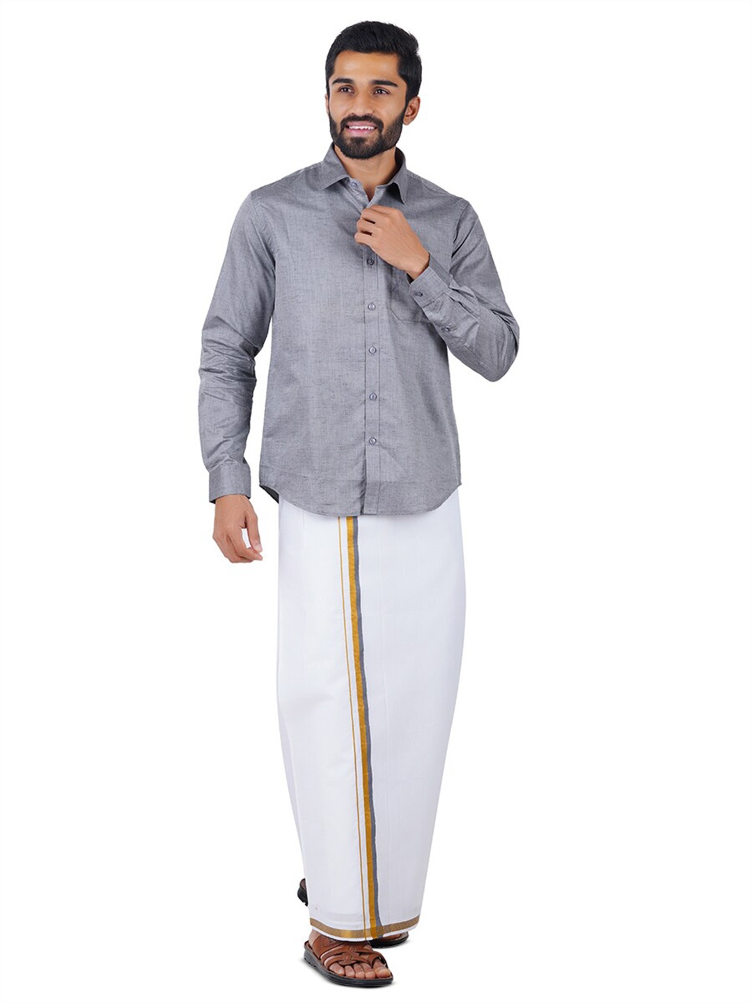 

Viveagham Men Shirt With Veshti, Grey