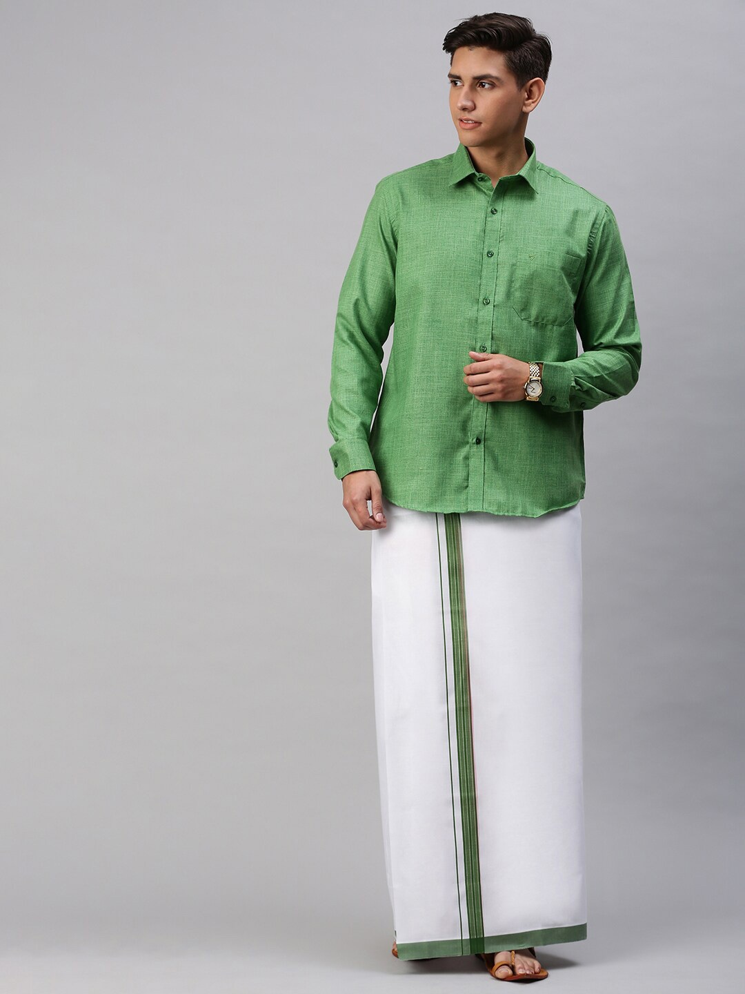 

Viveagham Men Shirt With Veshti, Green