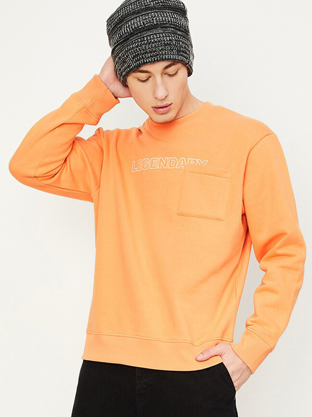 

max Typography Printed Pullover Sweatshirt, Orange