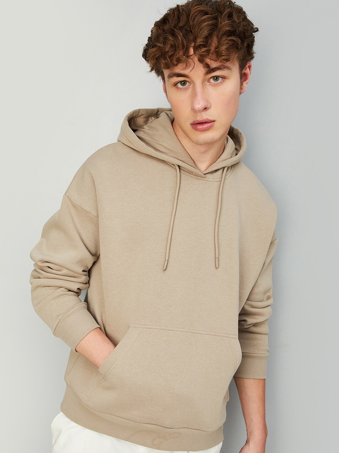 

max Long Sleeves Hooded Sweatshirt, Beige