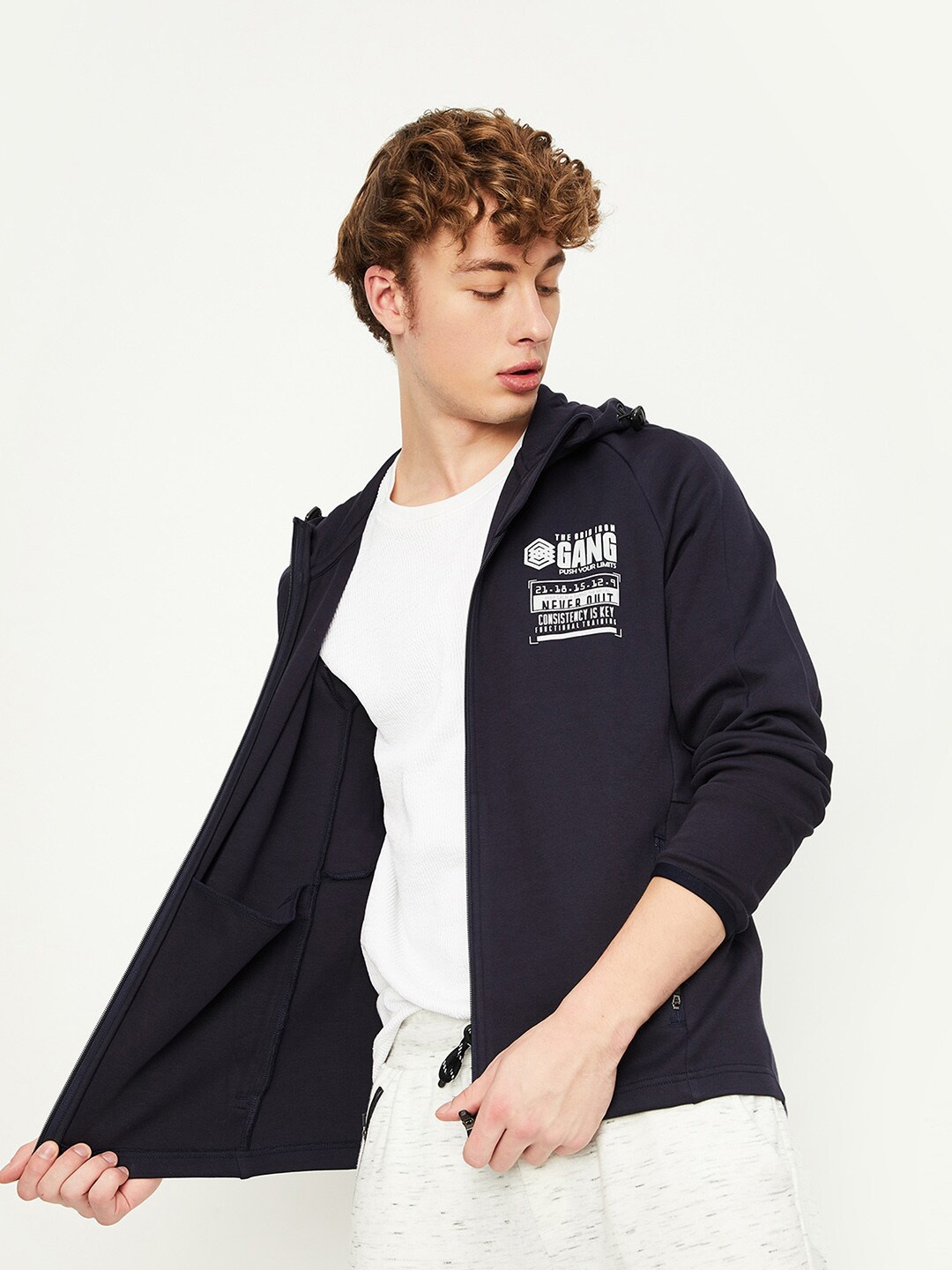 

max Hooded Front-Open Sweatshirt, Navy blue