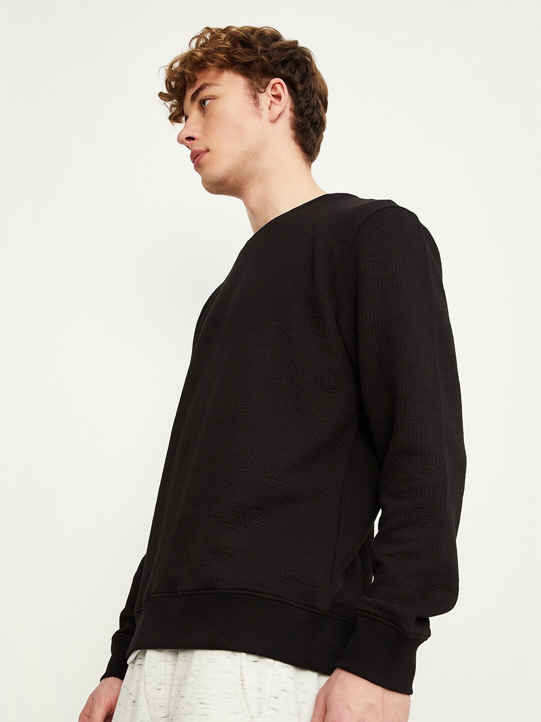 

max Self Design Pullover Sweatshirt, Black