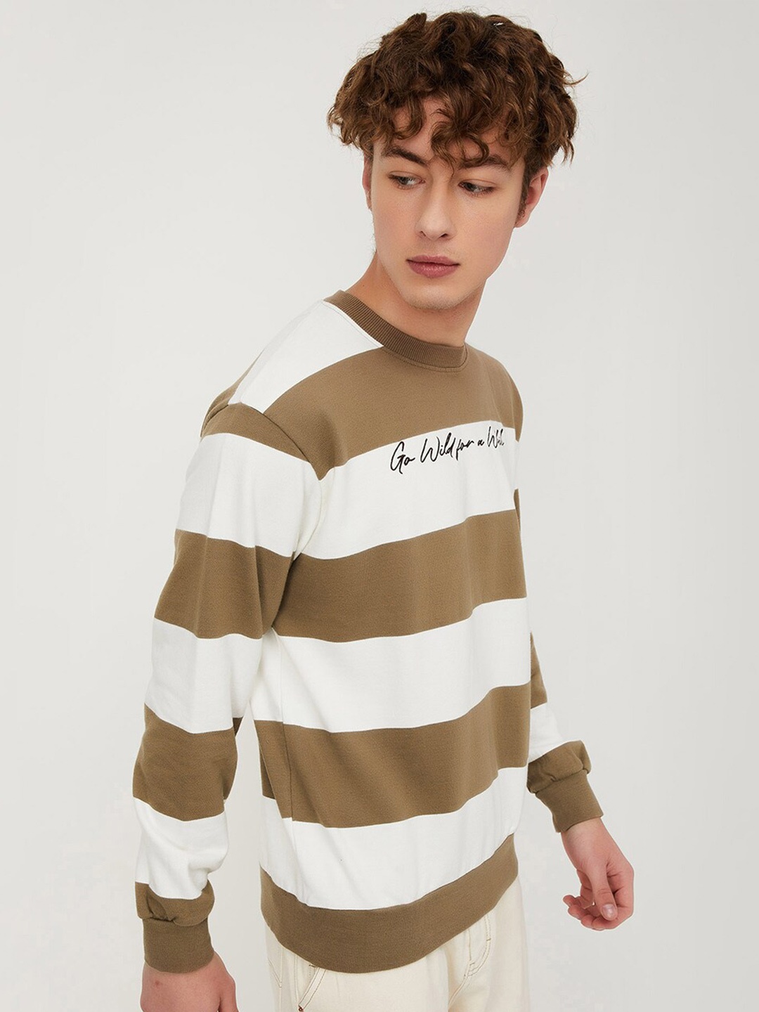 

max Striped Pure Cotton Pullover Sweatshirt, Brown