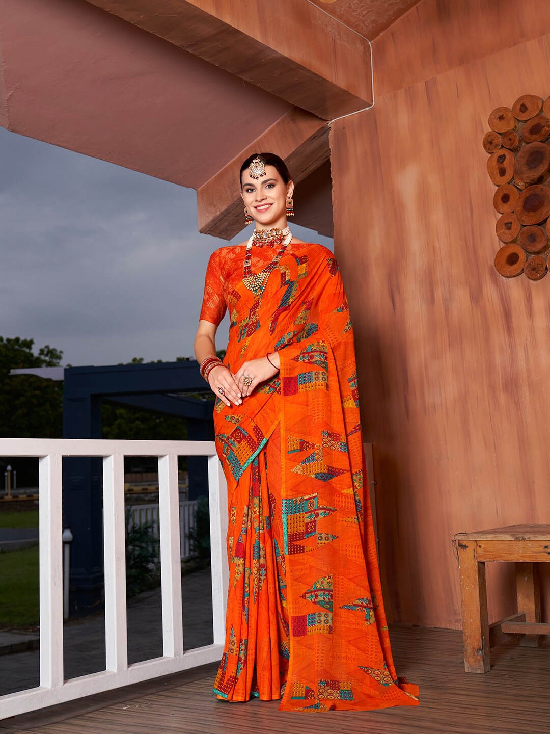 

Anouk Ethnic Motifs Printed Art Silk Saree, Orange