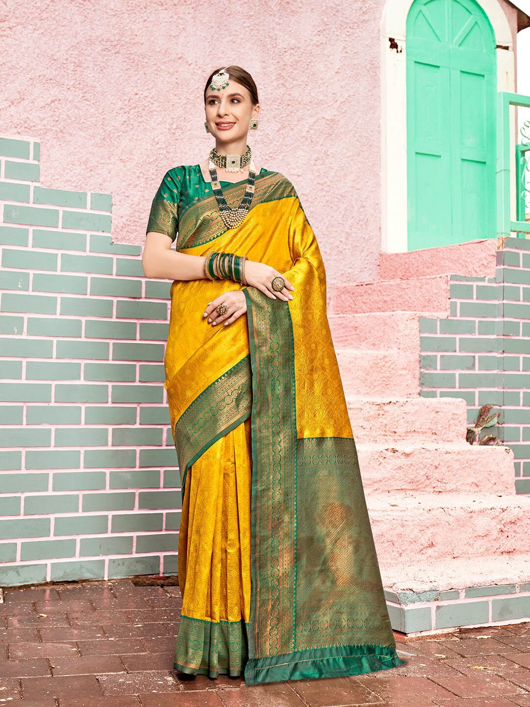 

Anouk Woven Design Zari Kanjeevaram Saree, Yellow