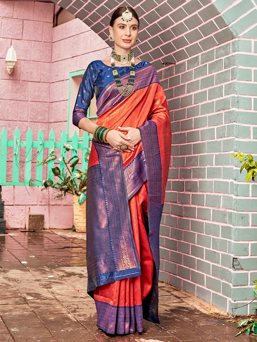 

Anouk Orange Woven Design Zari Kanjeevaram Saree