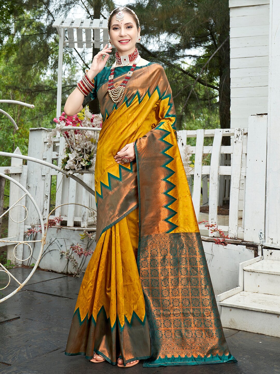 

Anouk Woven Design Zari Kanjeevaram Saree, Yellow
