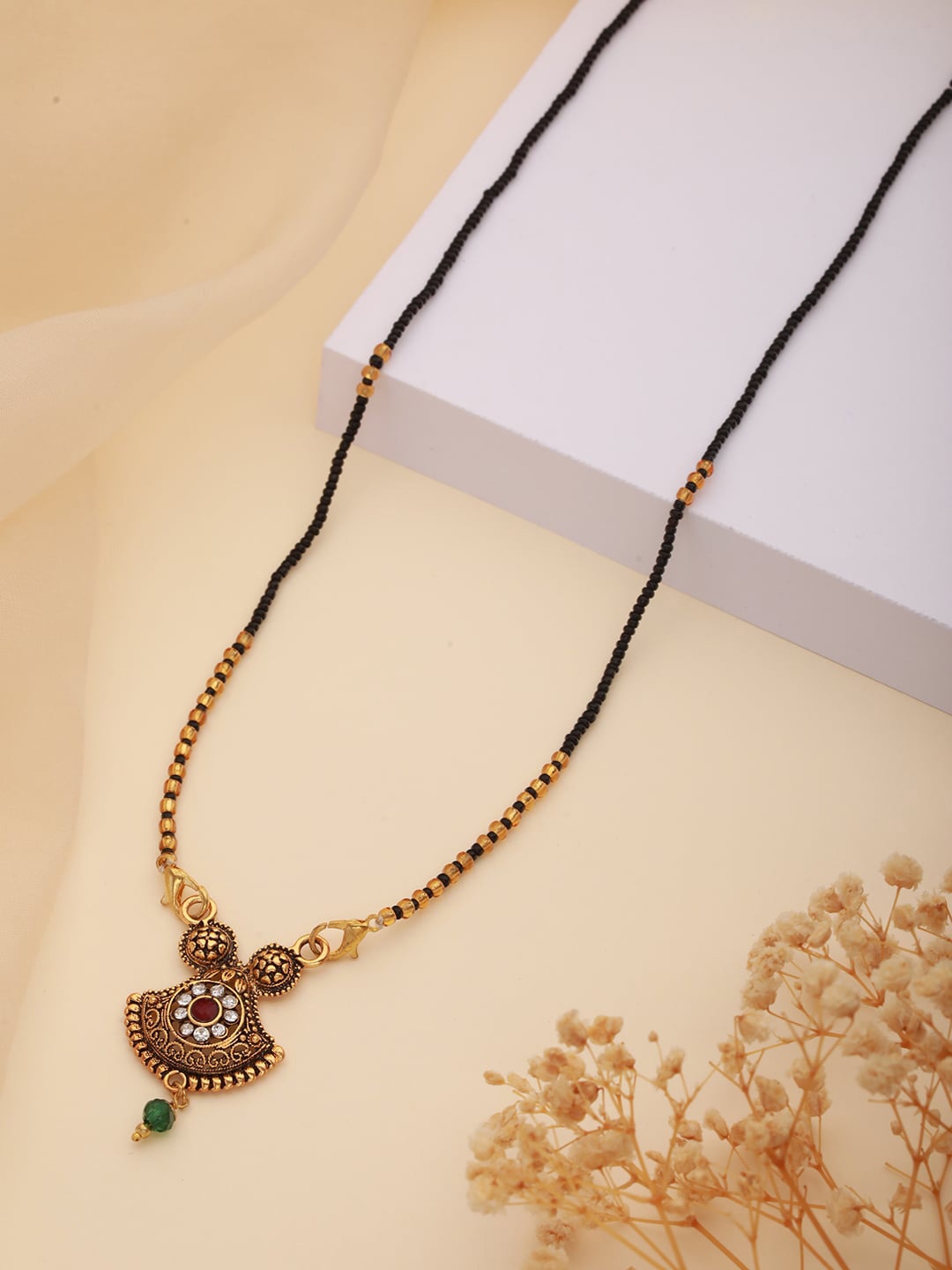

Aadvik Designs Gold-Plated Stone Studded & Beaded Mangalsutra