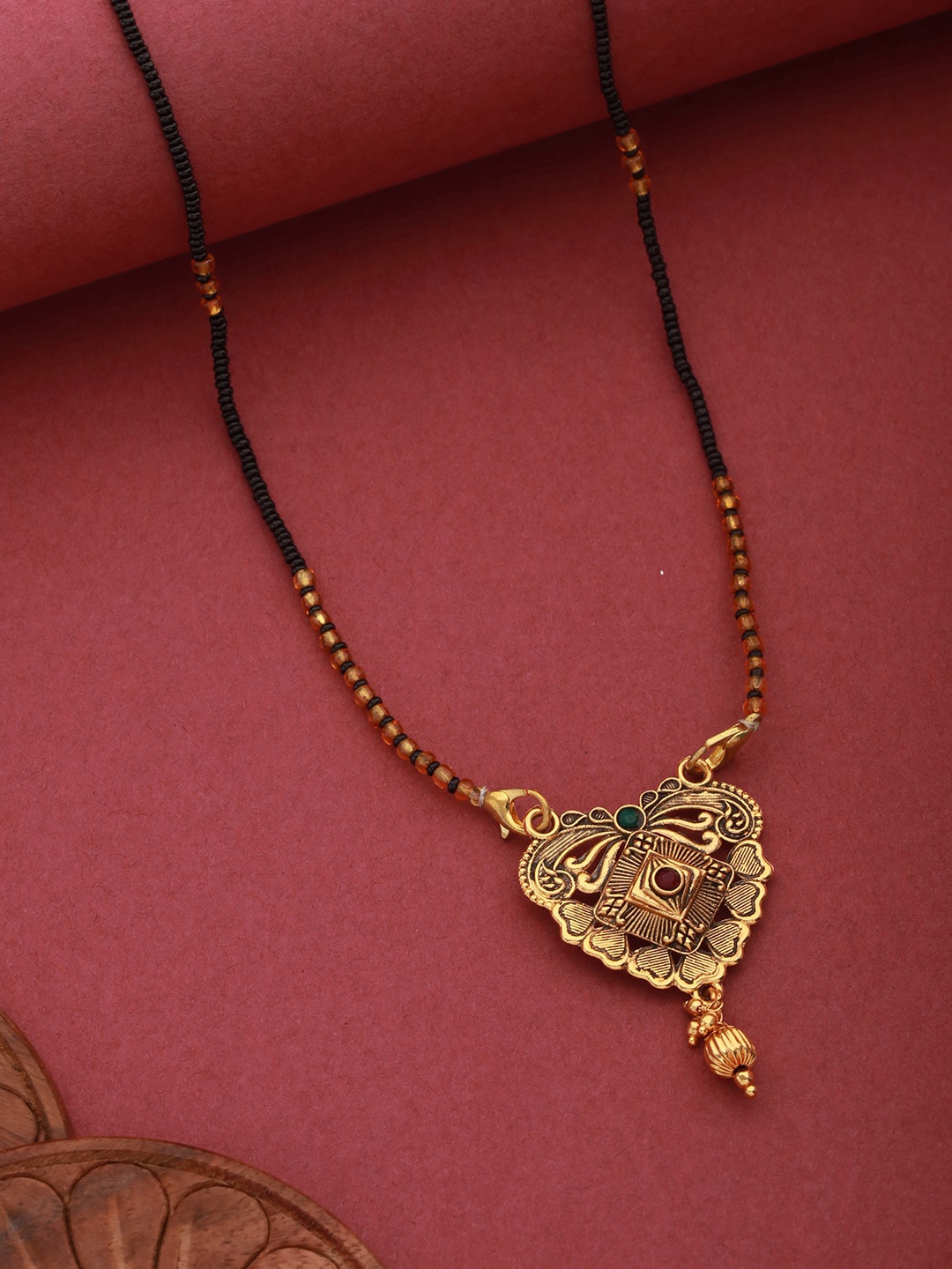 

Aadvik Designs Gold-Plated Stone Studded & Beaded Mangalsutra