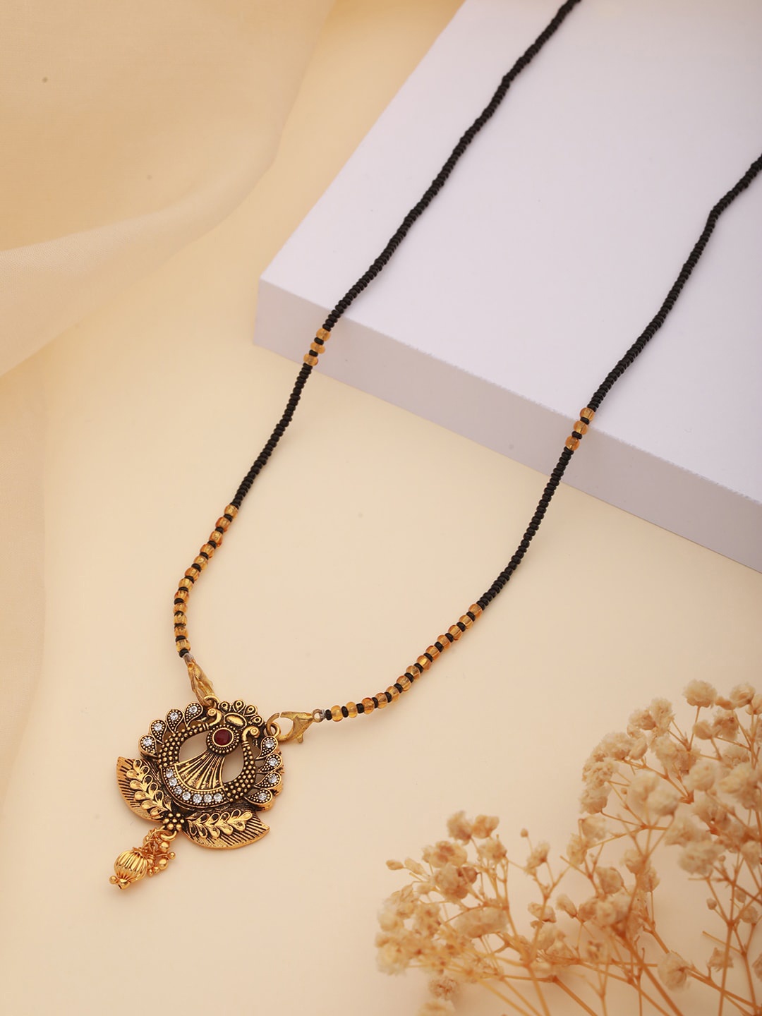 

Aadvik Designs Gold-Plated Stone Studded & Beaded Mangalsutra