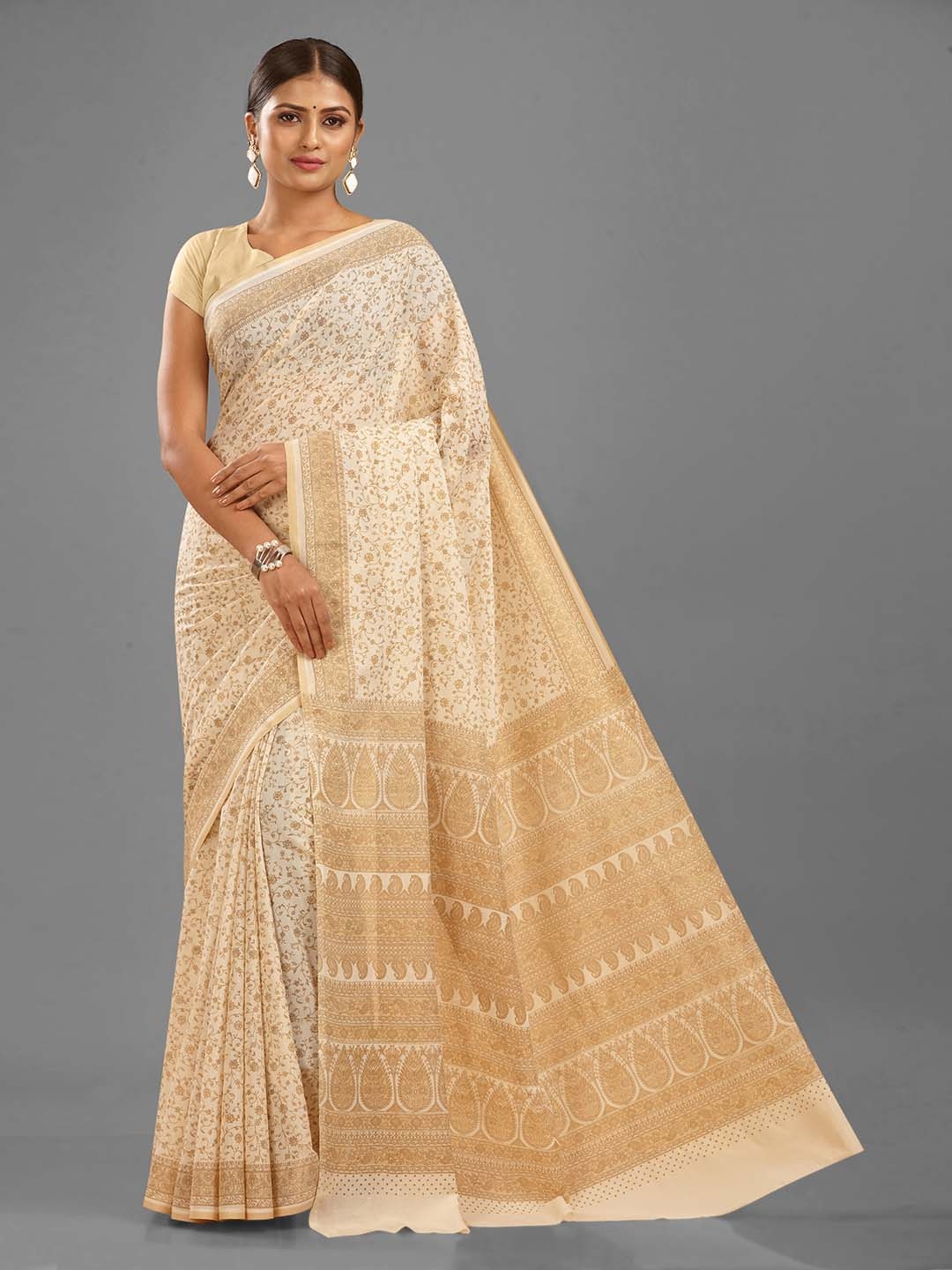 

SHANVIKA Floral Printed Saree, Beige