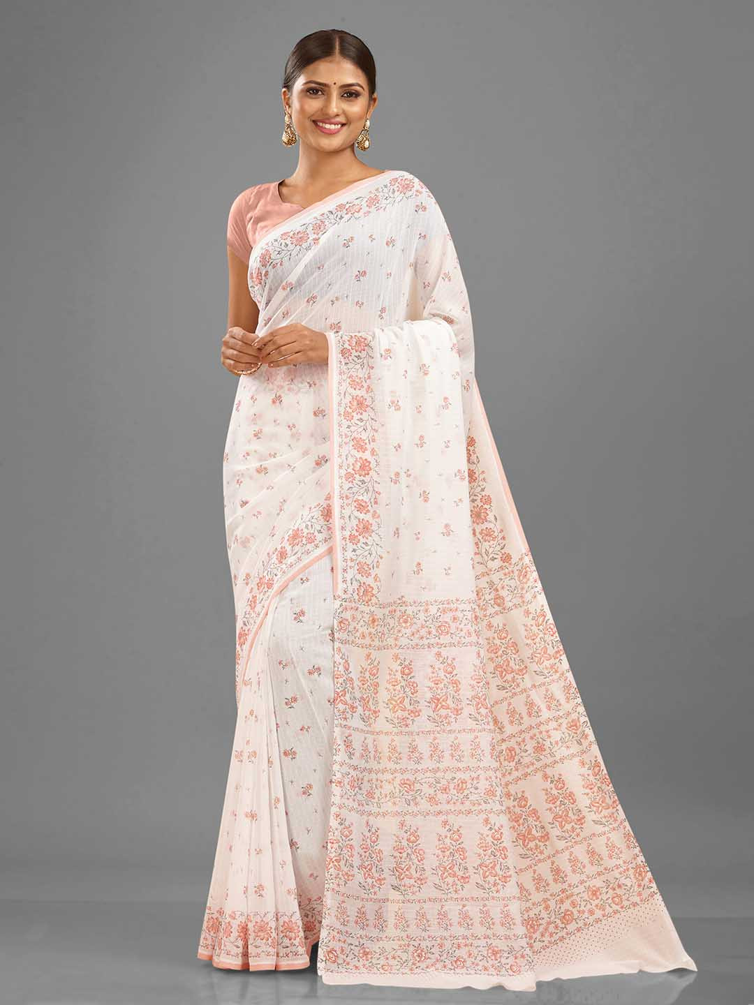 

SHANVIKA Floral Printed Saree, White