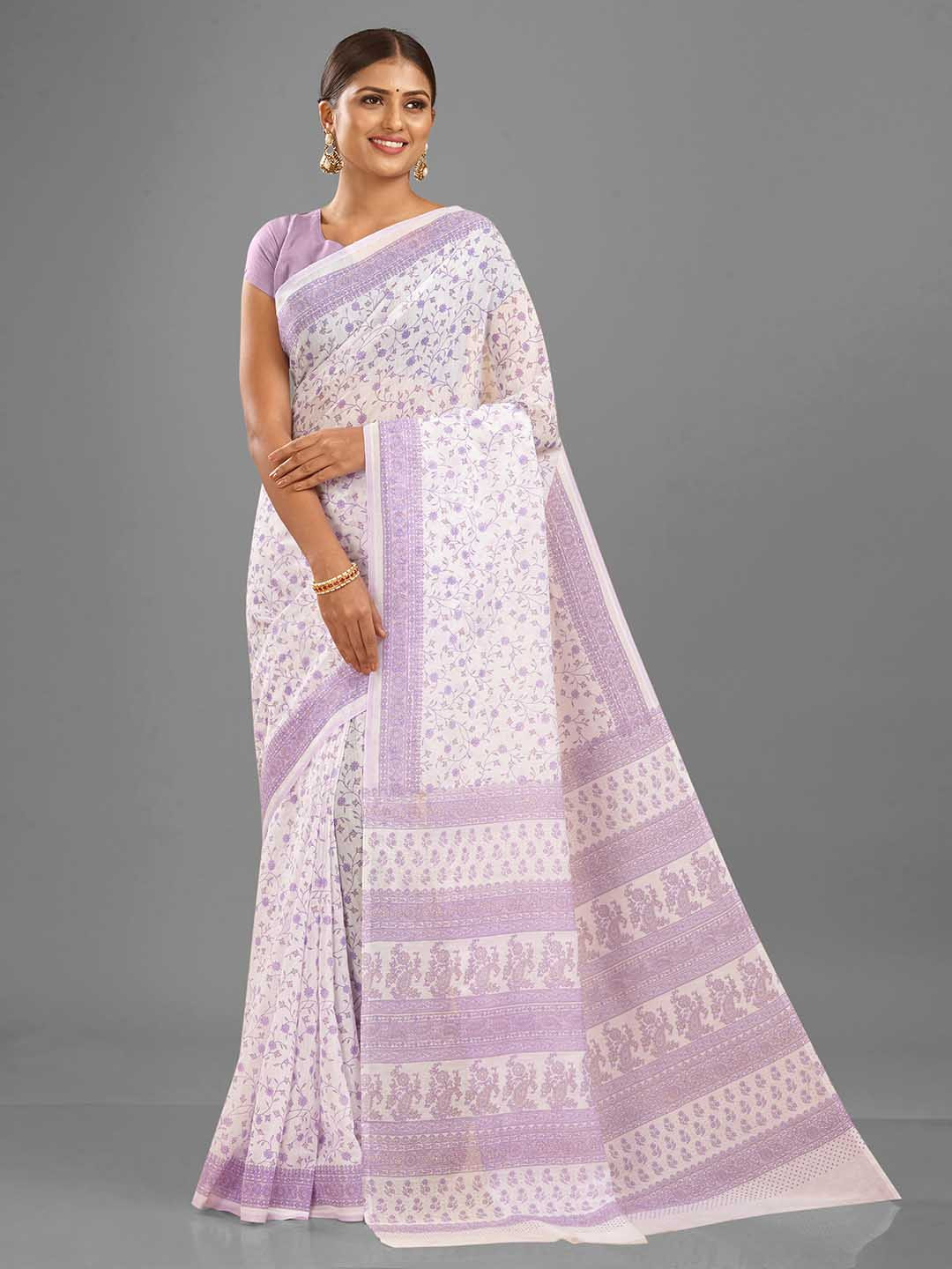 

SHANVIKA Floral Printed Saree, White