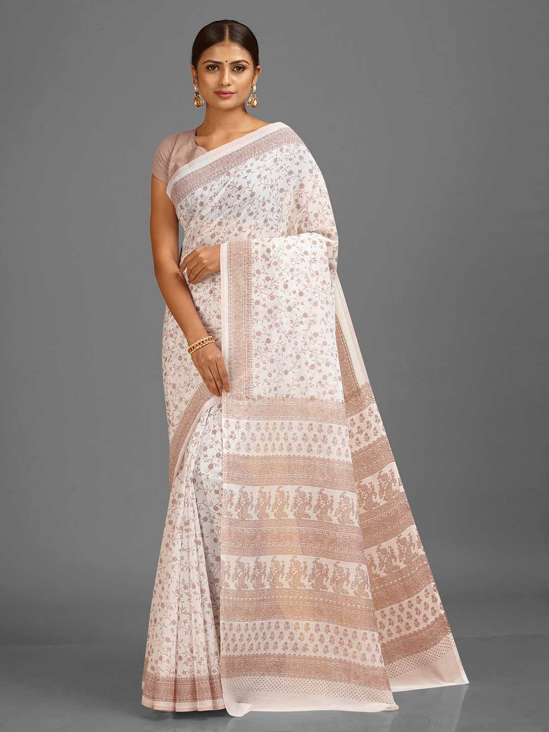 

SHANVIKA Floral Printed Saree, White