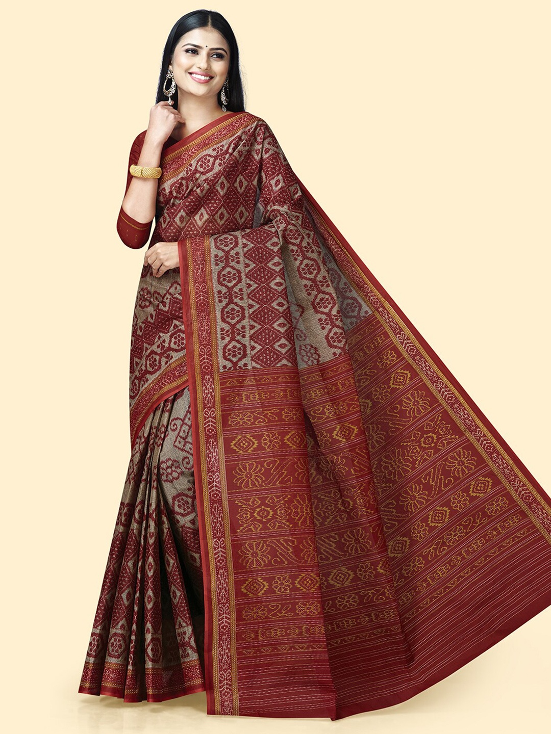 

SHANVIKA Floral Pure Cotton Saree, Red