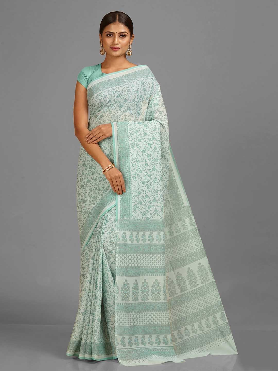 

SHANVIKA Ethnic Motifs Printed Saree, Sea green