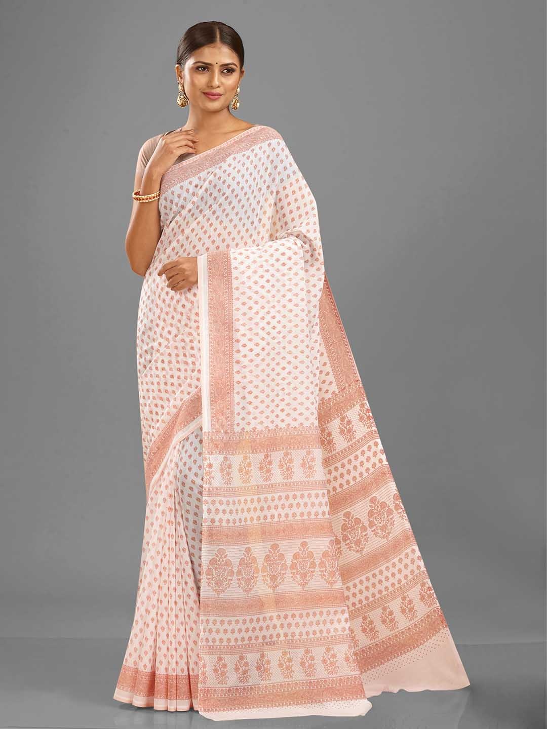 

SHANVIKA Ethnic Motif Printed Saree, White