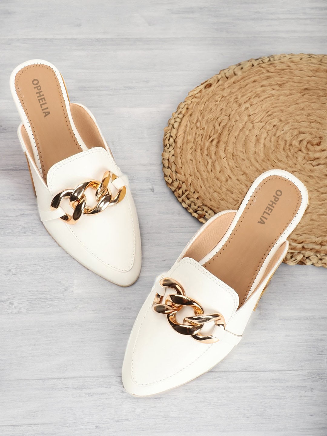 

OPHELIA Embellished Pointed Toe Mules, White