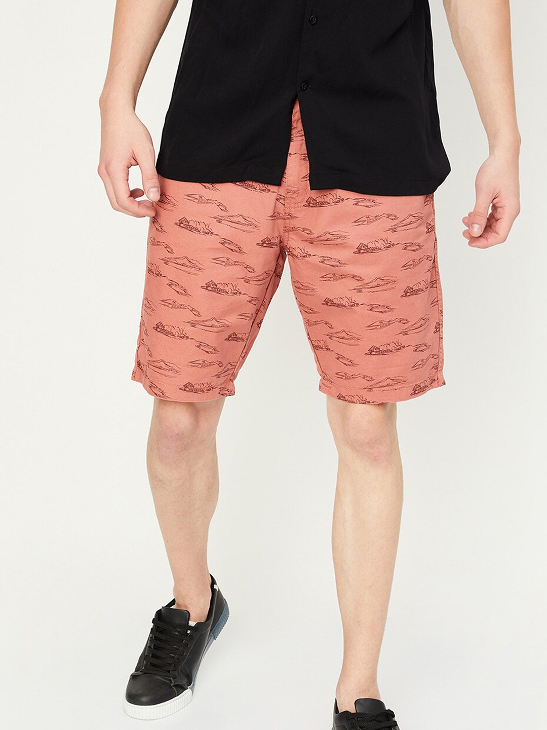 

max Men Mid-Rise Conversational Printed Pure Cotton Shorts, Orange