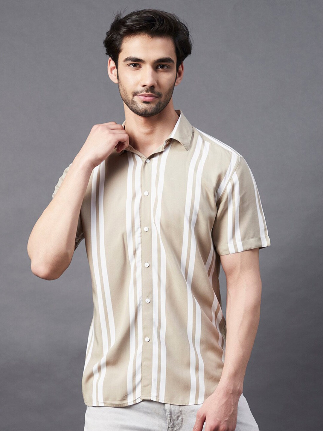 

Rigo Slim Fit Striped Casual Shirt, Beige