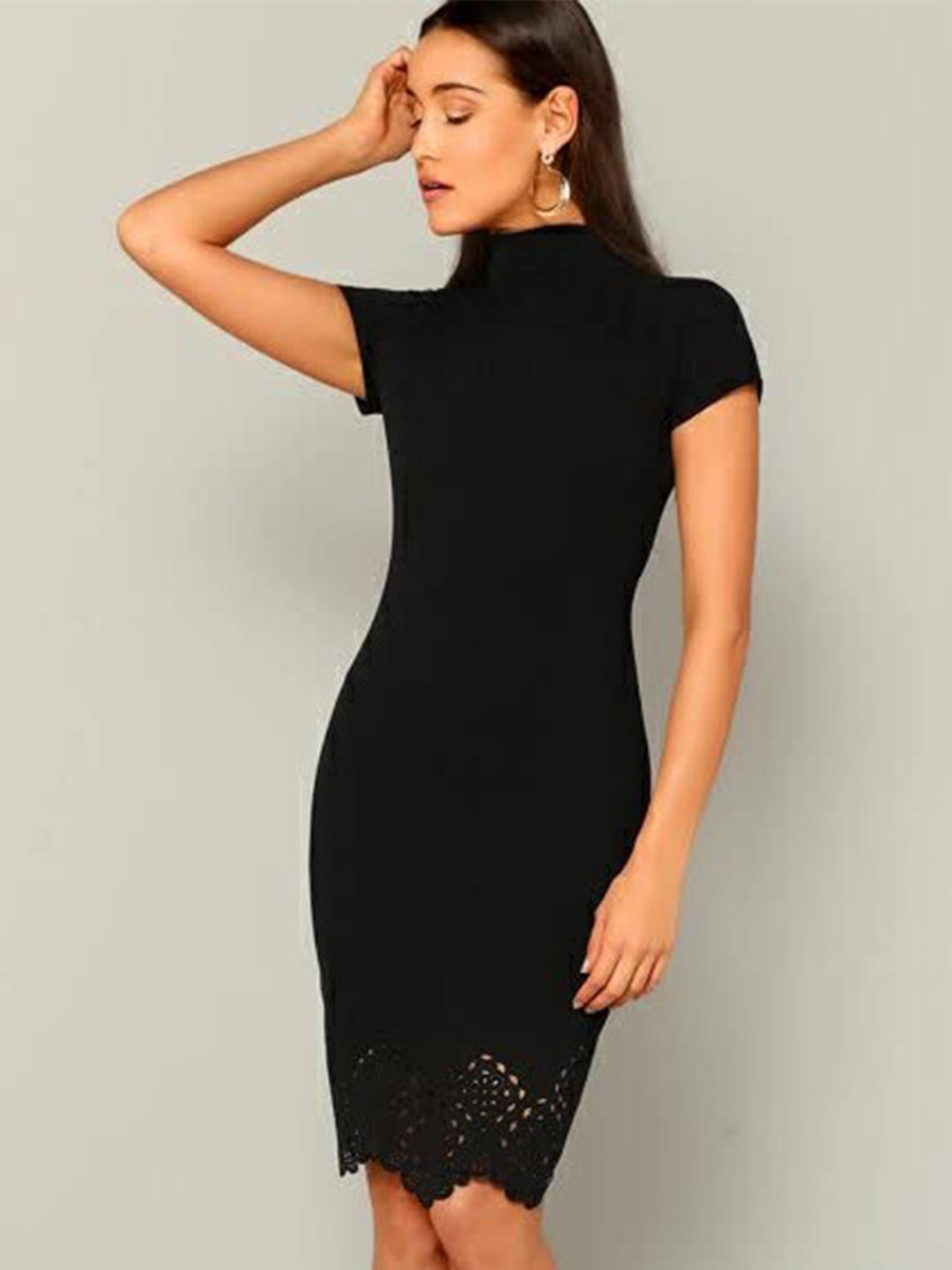 

ELYRAA High Neck Bodycon Above Knee Dress, Black