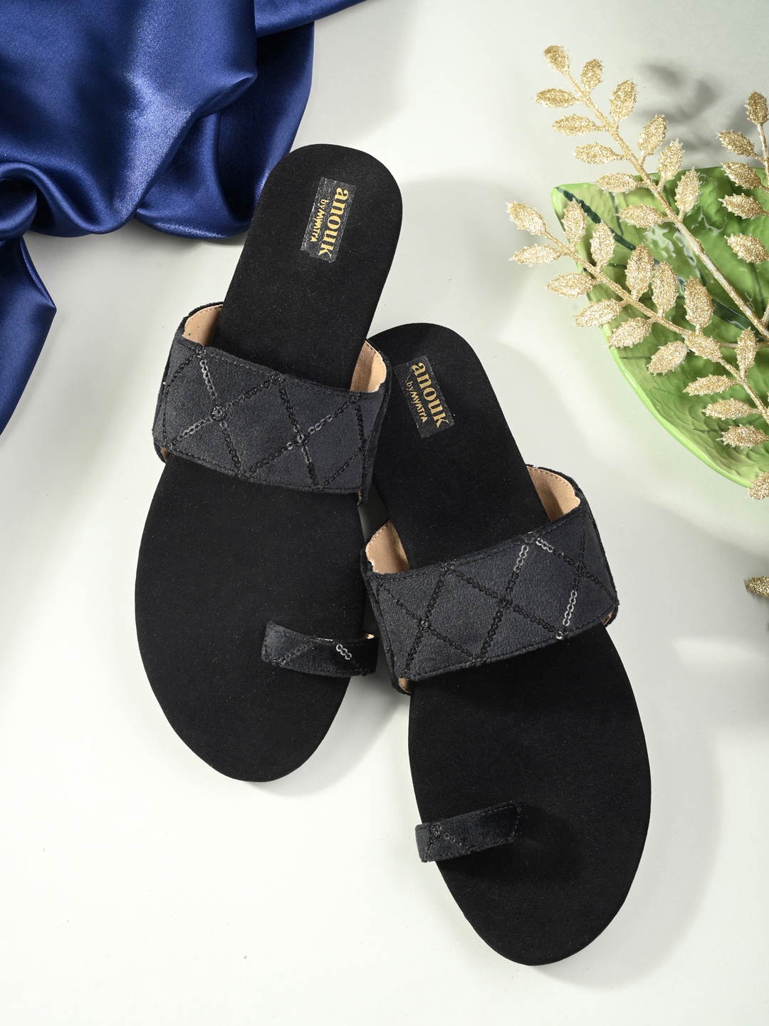 

Anouk Black Embellished One Toe Flats