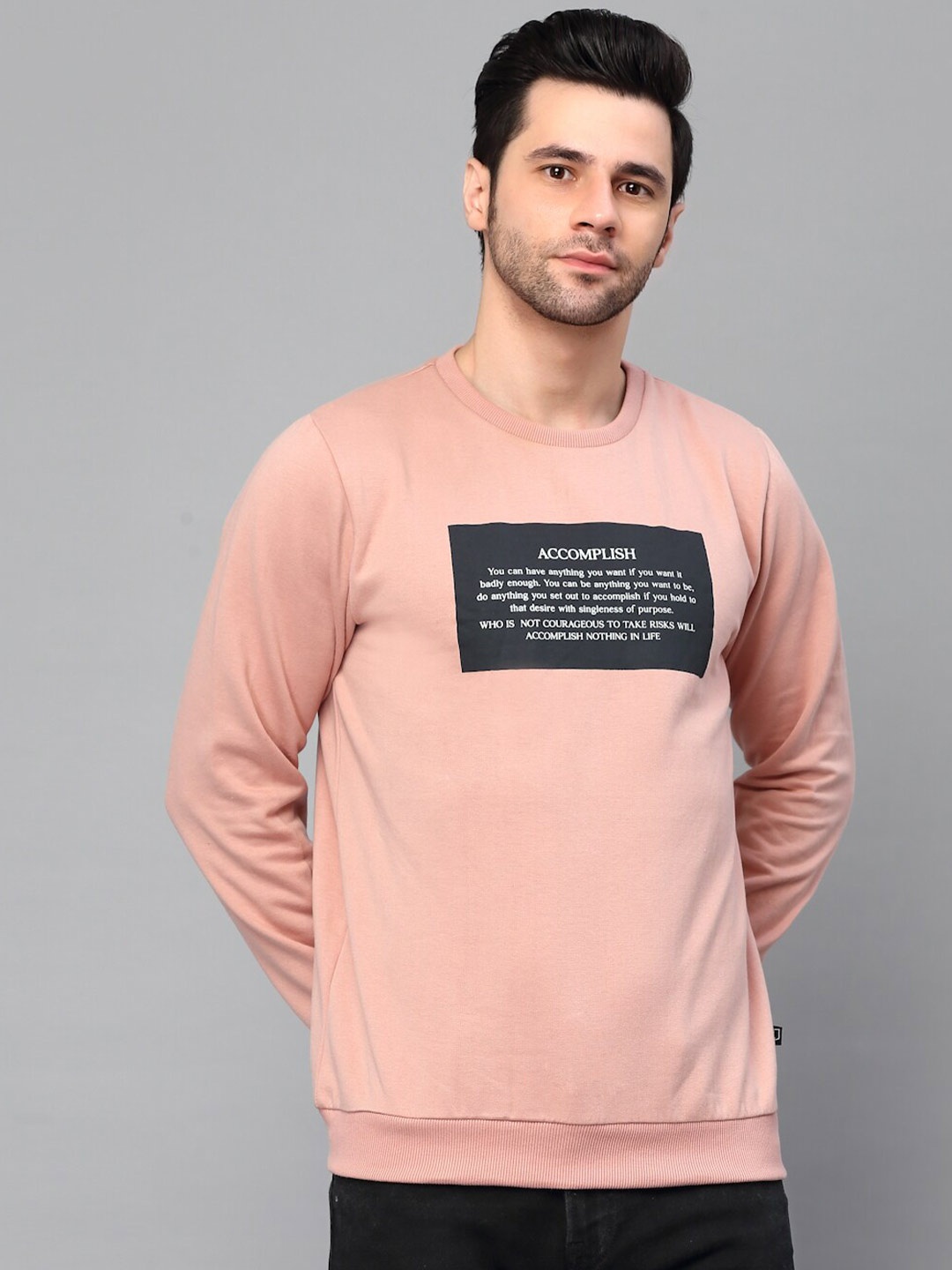 

Rigo Men Printed Fleece Pullover Casual Sweatshirt, Pink