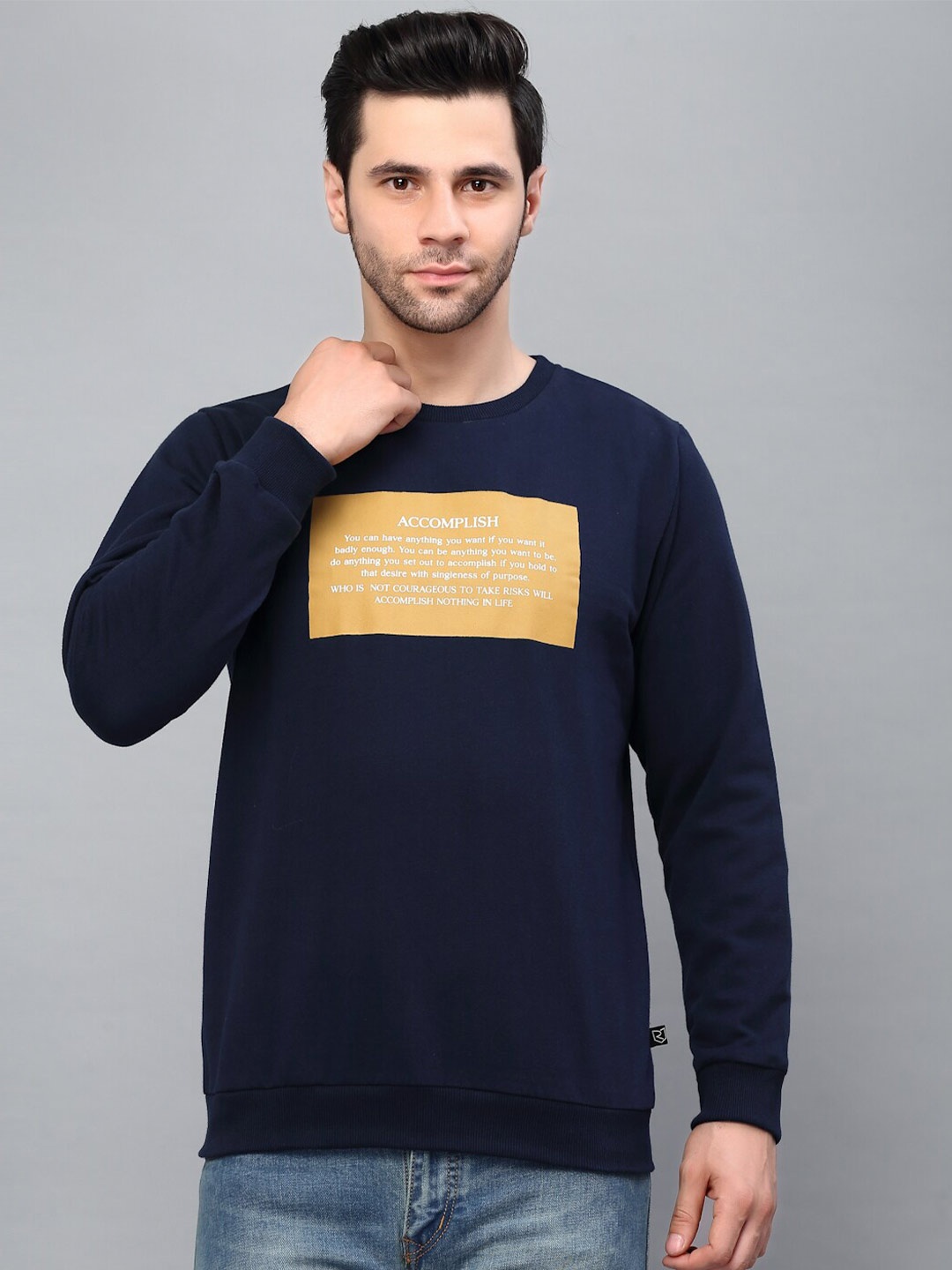 

Rigo Men Printed Fleece Pullover Casual Sweatshirt, Blue