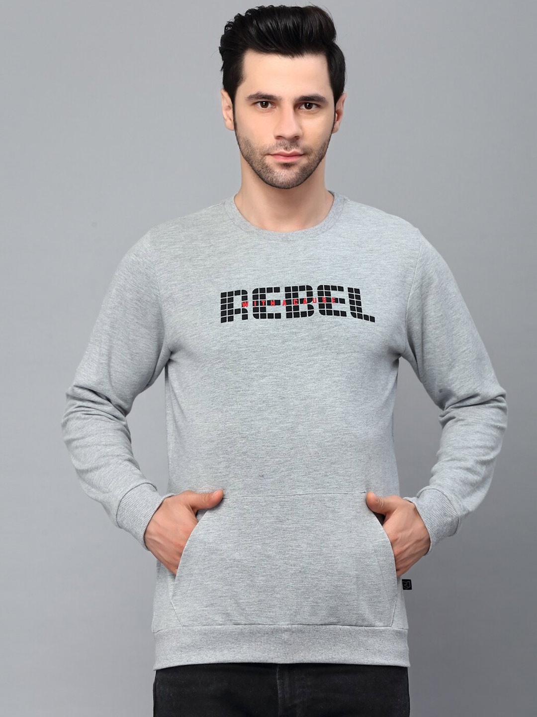 

Rigo Men Printed Fleece Pullover Casual Sweatshirt, Grey