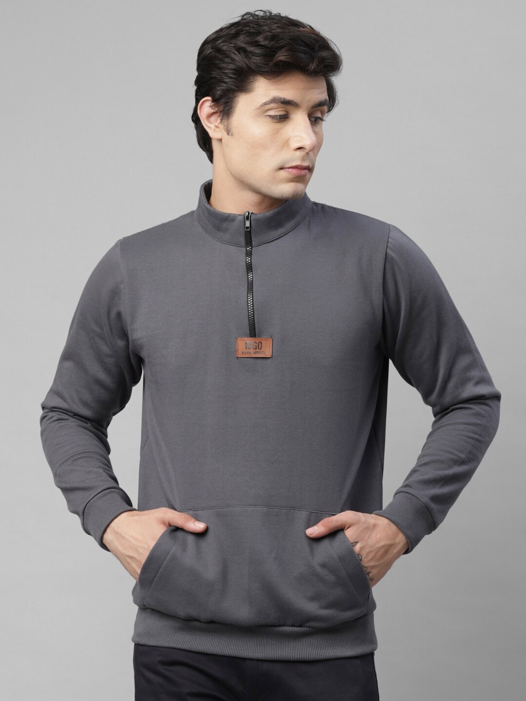 

Rigo Solid Casual Pullover Sweatshirt, Grey