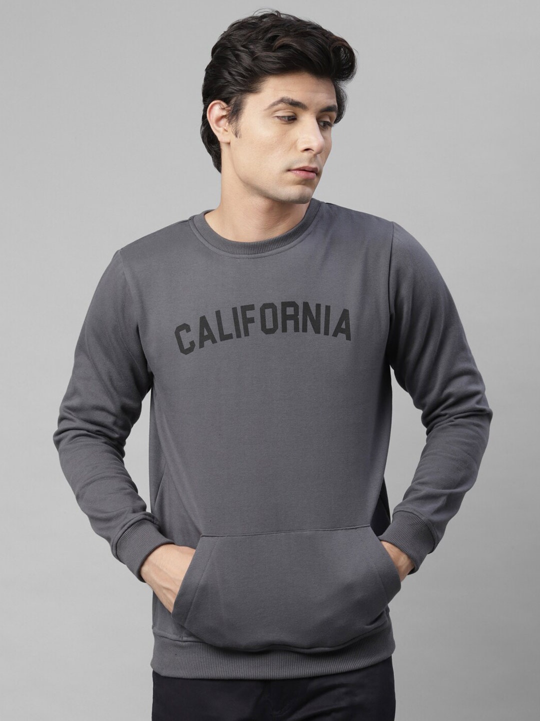 

Rigo Men Printed Fleece Casual Pullover Sweatshirt, Grey