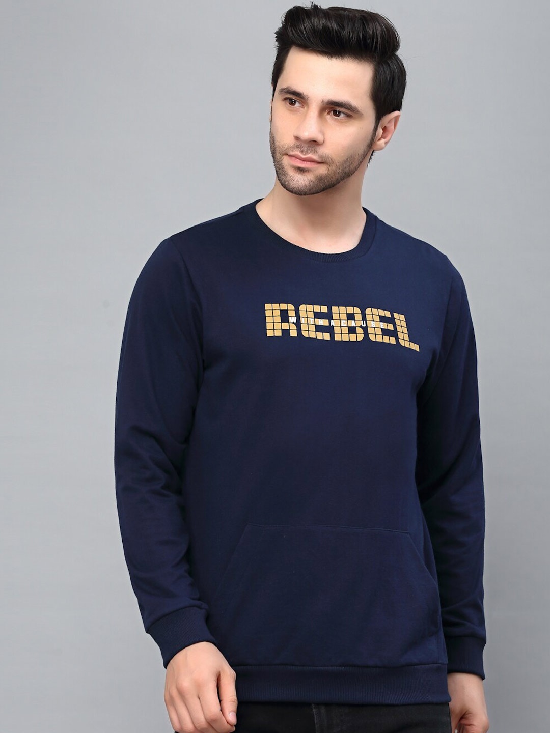 

Rigo Men Printed Fleece Pullover Casual Sweatshirt, Blue