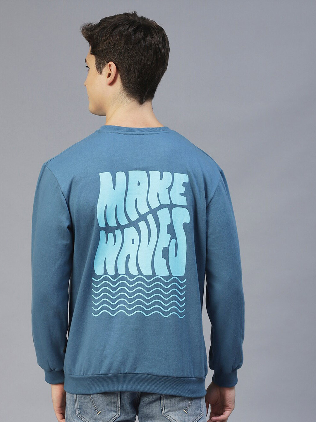 

Rigo Men Printed Fleece Pullover Casual Sweatshirt, Blue